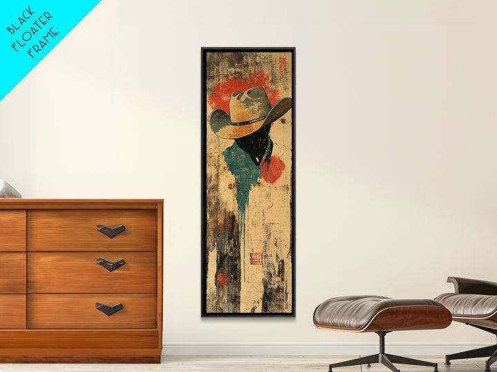 Weathered Cowboy Hat Silhouette Wall Art, Rustic Western Framed Canvas Print For Ranch Decor, Man Cave Decor, Gift For Him