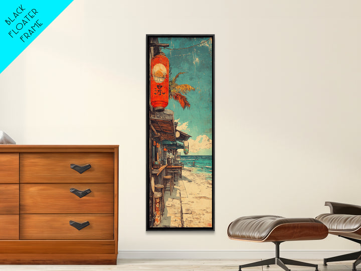 Seaside Japanese Street With Red Lantern Canvas Print, Coastal Wall Art For Beach House Decor, Travel Poster And Ocean Decor