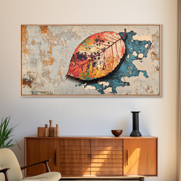 Autumn Leaf Canvas Print, Textured Botanical Wall Art, Rustic Nature Print, Earth Tone Living Room Decor, Bedroom Decor Gift