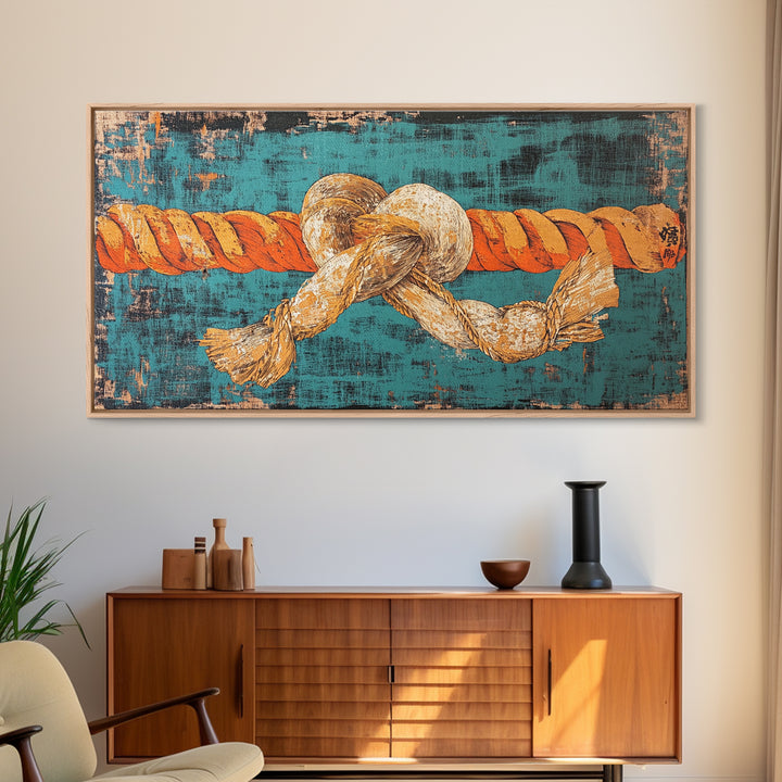Nautical Rope Knot Canvas Print, Coastal Wall Art, Turquoise Maritime Decor, Beach House Living Room Wall Decor Gift For Him
