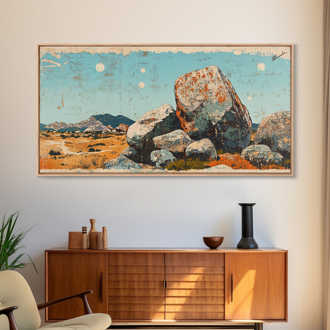 Desert Boulder Landscape Canvas Print, Southwestern Wall Art, Minimalist Desert Decor, Nature Wall Art, Modern Home Decor