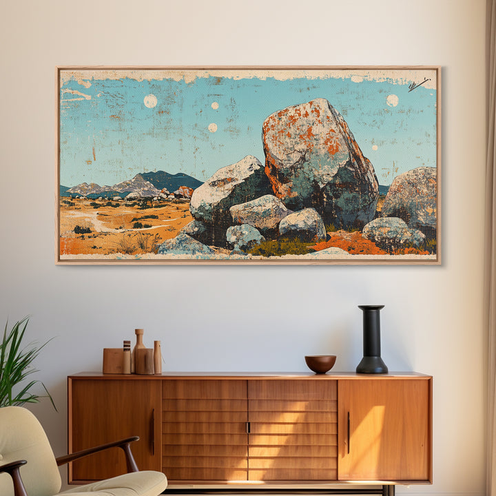 Desert Boulder Landscape Canvas Print, Southwestern Wall Art, Minimalist Desert Decor, Nature Wall Art, Modern Home Decor