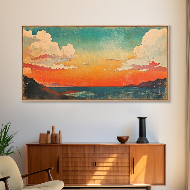 Pastel Coastal Sunset Wall Art, Ocean Horizon Canvas Print, Beach House Decor, Serene Living Room Wall Decor Gift For Her