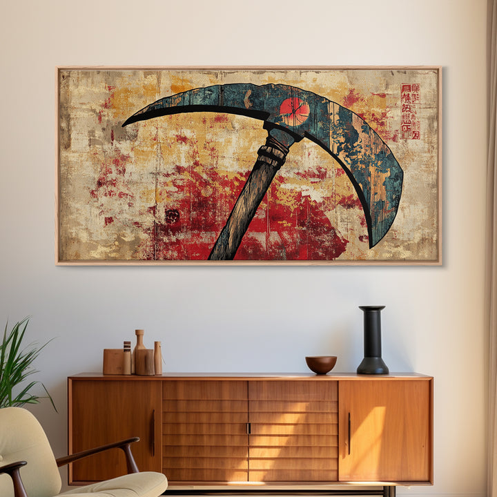 Japanese Battle Scythe Wall Art, Samurai Weapon Illustration, Dark Grunge Canvas Print, Asian Decor, Martial Arts Gift, Office Decor