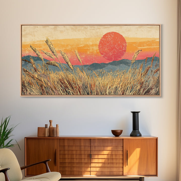 Golden Wheat Field Sunset Wall Art, Rustic Landscape Canvas Print, Warm Farmhouse Decor For Living Room Above Sofa Housewarming Gift