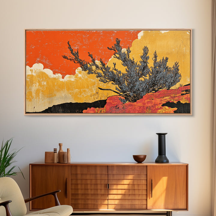 Orange Desert Juniper And Red Rocks Canvas Print, Southwestern Wall Art, Rustic Landscape Decor, Boho Cactus Home Decor Gift