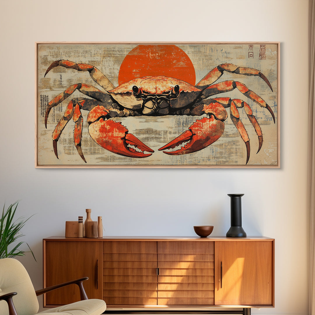 Bold Red Crab Canvas Print, Coastal Kitchen Wall Art, Seafood Wall Decor, Nautical Home Decor, Ocean Animal Art Print, Gift