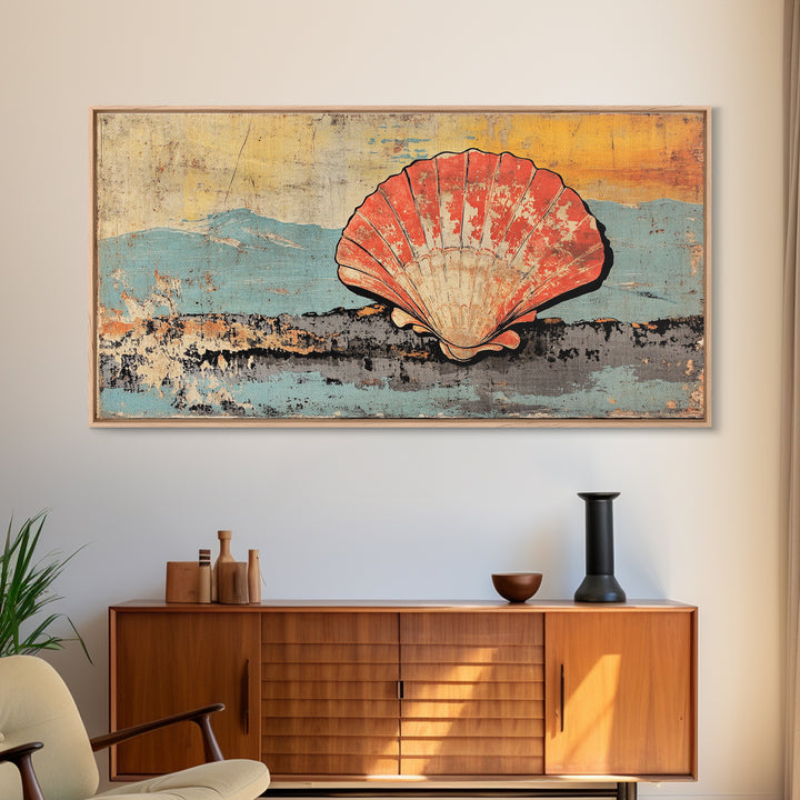 Scallop Shell By Blue Mountains Wall Art, Coastal Canvas Print, Nautical Beach House Decor, Seashell Ocean Wall Decor Print