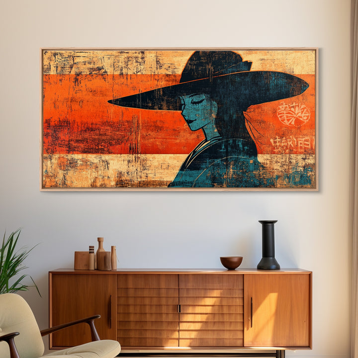 Japanese Woman In Wide Hat Wall Art, Ukiyo E Style Canvas Print, Asian Inspired Decor, Modern Japandi Wall Decor, Home Decor