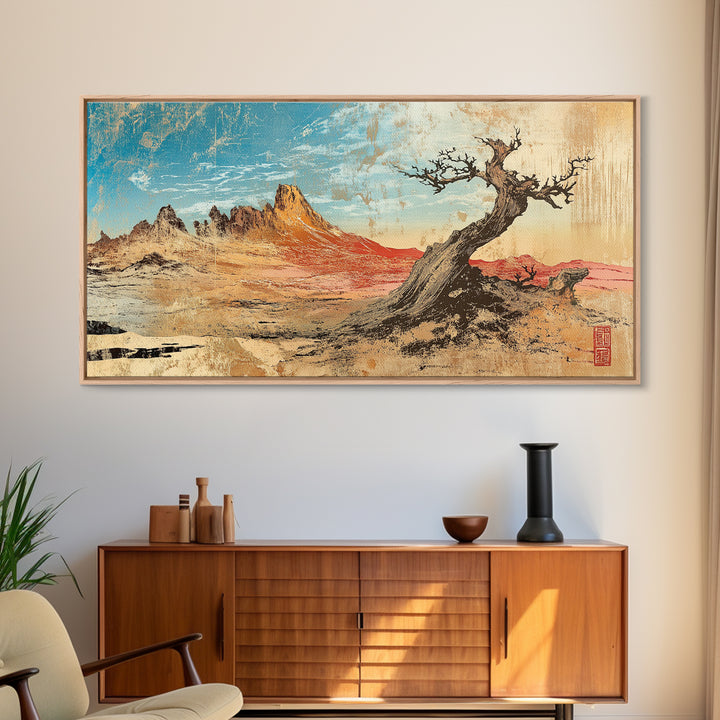 Leaning Juniper And Red Desert Mesa Wall Art, Southwestern Landscape Canvas Print For Rustic Home Decor And Office Decor