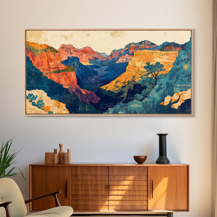 Colorful Grand Canyon Cliffs And Desert Vista Canvas Print, Southwestern Wall Art, National Park Decor, Travel Poster Gift