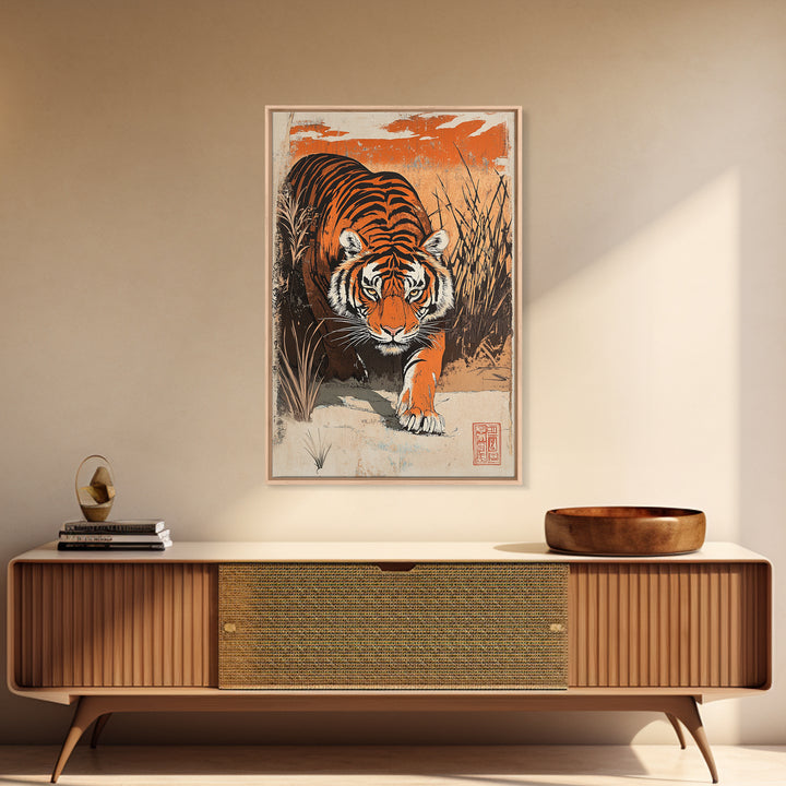 Prowling Tiger In Tall Grass Canvas Print, Wildlife Wall Art, Safari Animal Decor, Bold Jungle Home Decor, Gift For Him, Large Art