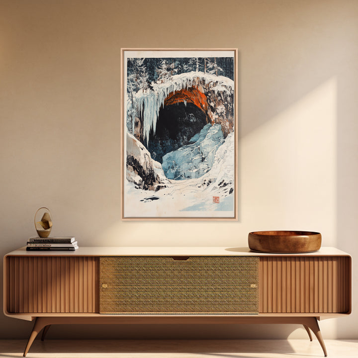 Snowy Ice Cave Winter Landscape Canvas Print, Mountain Wall Art, Rustic Cabin Decor, Nature Print, Housewarming Gift, Living Room Decor