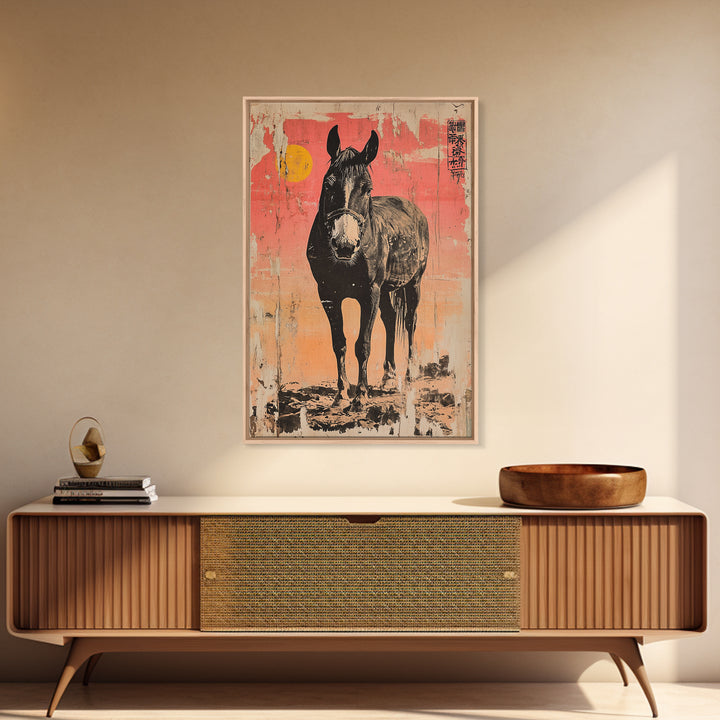 Black Horse Portrait At Sunset Framed Canvas Print, Equestrian Wall Art, Western Decor, Horse Lover Gift, Rustic Home Decor