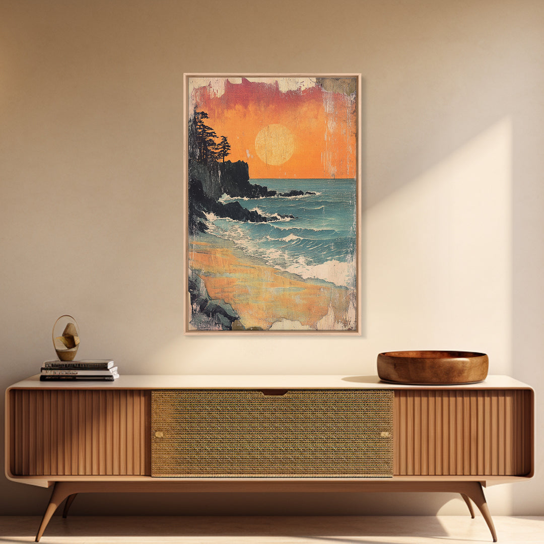 Rocky Pacific Beach Sunset Wall Art, Coastal Seascape Art Print, Ocean Wall Decor, Beach House Decor, Large Wall Art Prints
