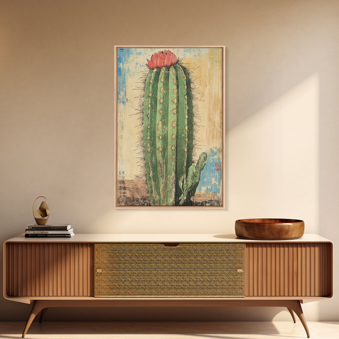 Blooming Desert Cactus Canvas Print, Southwestern Wall Art, Botanical Poster, Desert Home Decor, Rustic Nature Wall Decor