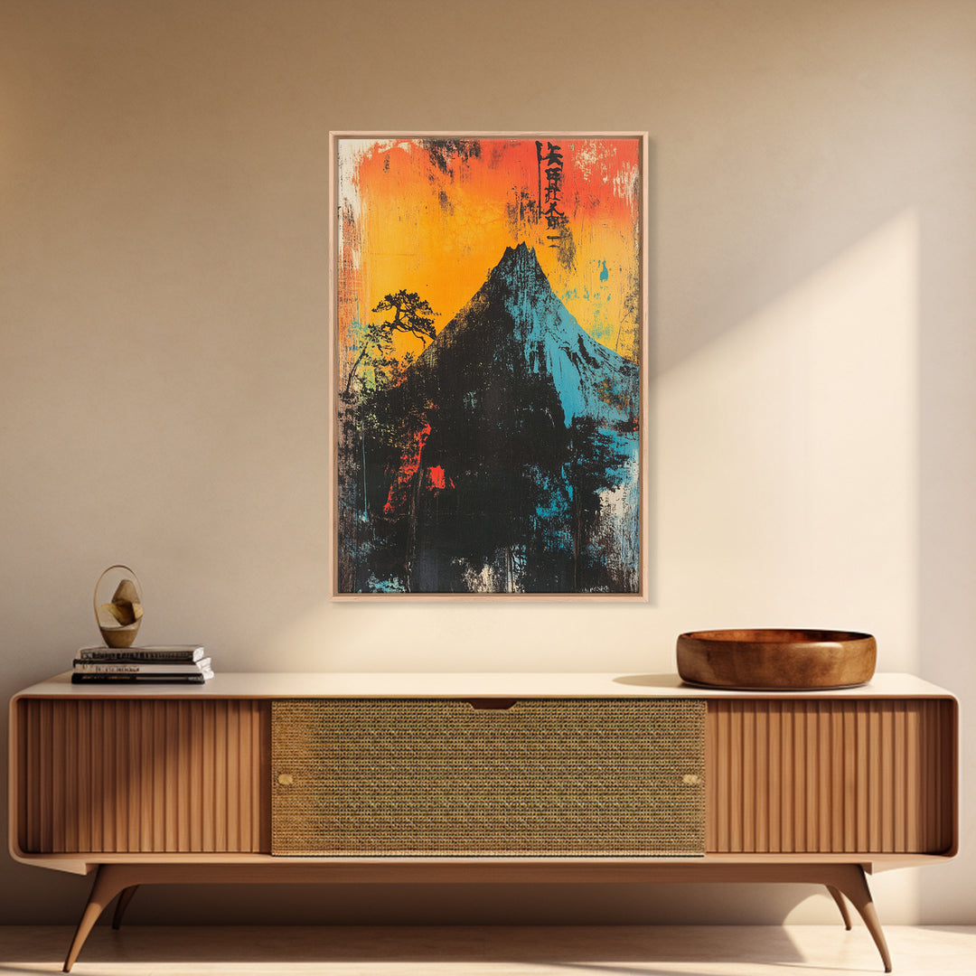 Dramatic Mountain Peak At Orange Sunrise Wall Art, Japanese Landscape Print, Bold Modern Nature Decor, Office Or Living Room Art