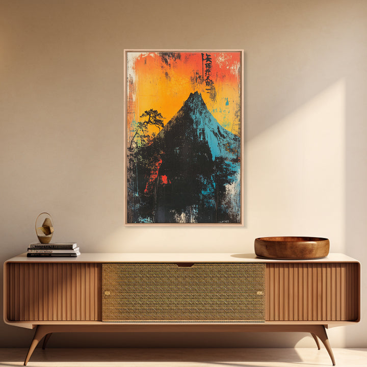 Dramatic Mountain Peak At Orange Sunrise Wall Art, Japanese Landscape Print, Bold Modern Nature Decor, Office Or Living Room Art