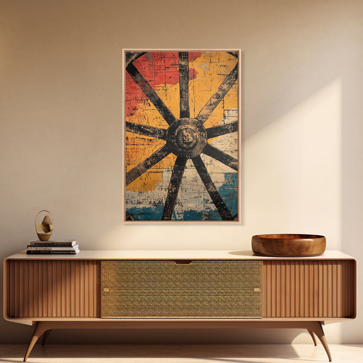 Rustic Wagon Wheel Abstract Canvas Print, Southwestern Wall Art, Western Home Decor, Bold Geometric Farmhouse Wall Decor