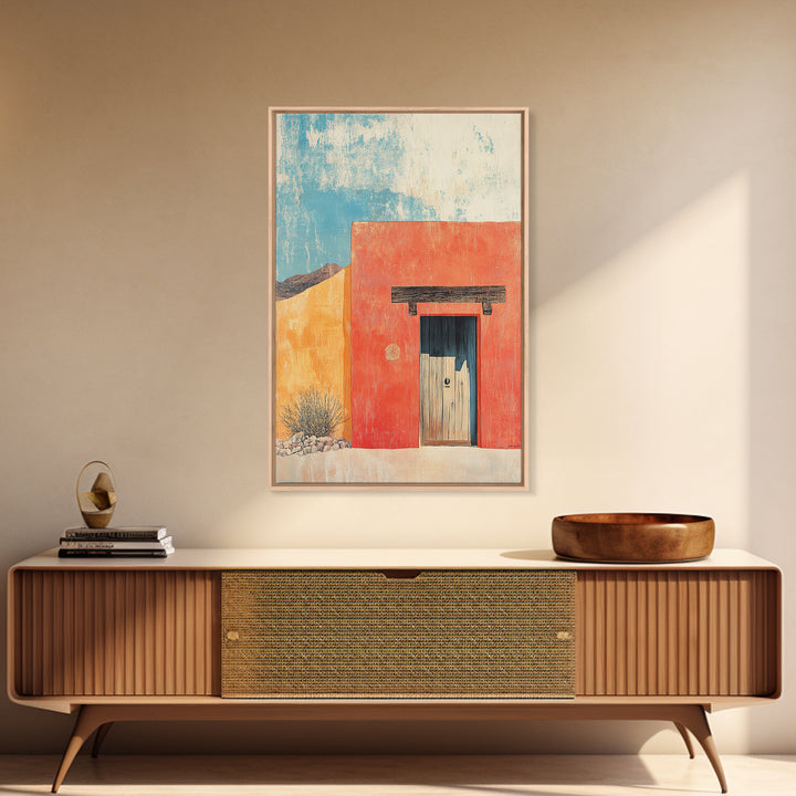 Red Adobe Door Desert Wall Art, Southwestern Canvas Print, Minimalist Architecture, Terracotta Home Decor, Modern Rustic Print