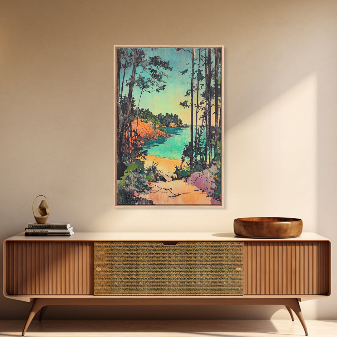 Forest Path To Turquoise Hidden Beach Wall Art, Coastal Canvas Print, Whimsical Nature Decor, Beach House Wall Decor Gift For Her