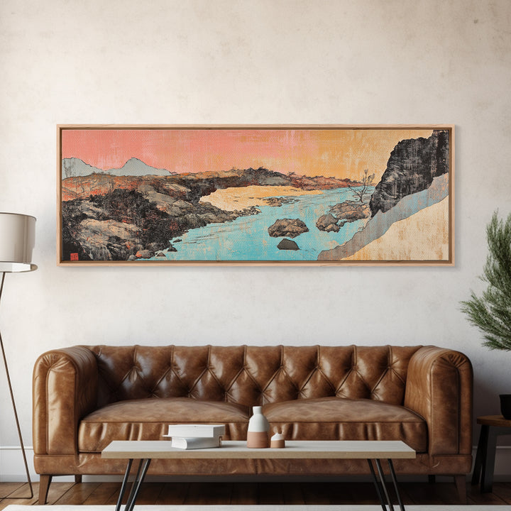 Turquoise River Desert Landscape Canvas Print, Southwestern Wall Art, Arizona Nature Decor, Large Horizontal Living Room Print
