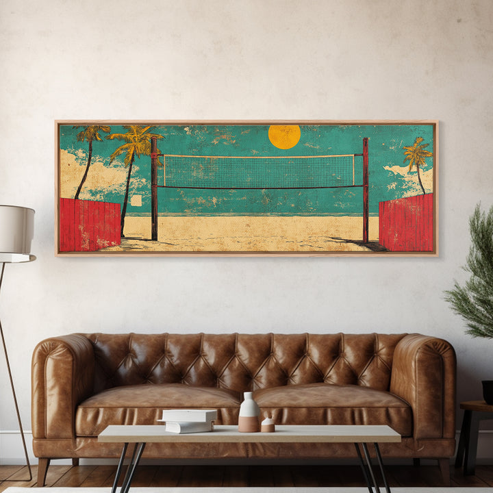 Retro Beach Volleyball Wall Art, Tropical Canvas Print, Coastal Decor, Summer Sport Poster, Game Room Decor, Gift For Him