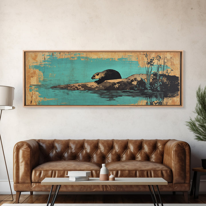 Swimming Otter Turquoise Water Canvas Print, Animal Wall Art, Wildlife Decor, Cute Bathroom Art, Coastal Nursery Decor, Gift For Her