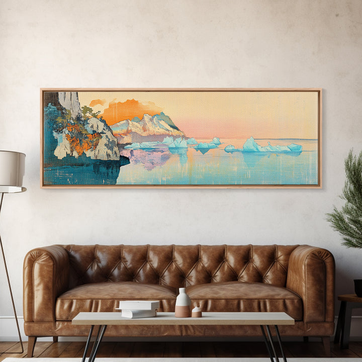 Pastel Iceberg Cliffs At Arctic Sunset Wall Art, Large Coastal Landscape Canvas Print, Ocean Decor, Serene Living Room Art