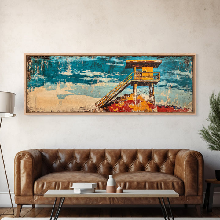 Yellow Lifeguard Tower On Turquoise Beach Canvas Print, Coastal Wall Art, Ocean Decor, Beach House Gift, Living Room Decor