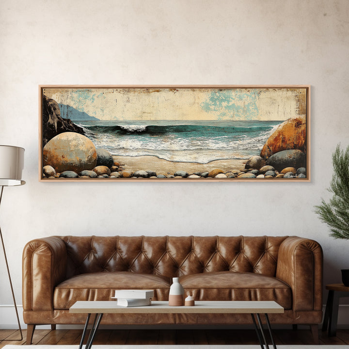 Rocky Ocean Beach Cove Wall Art, Coastal Canvas Print, Seascape Landscape, Nautical Decor, Beach House Living Room Art, Gift For Her