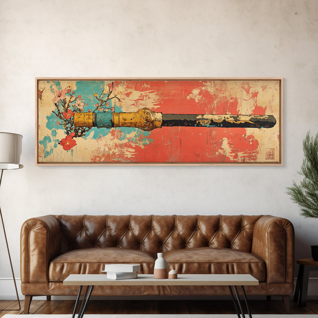 Samurai Katana With Cherry Blossoms Wall Art, Japanese Sword Canvas Print, Martial Arts Decor, Bold Asian Wall Decor, Gift For Him
