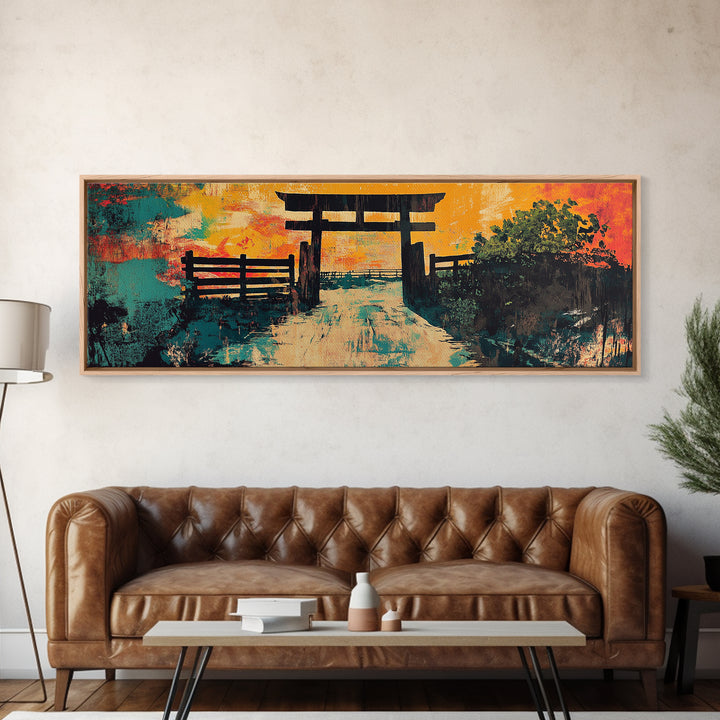 Japanese Torii Gate At Sunset Wall Art, Zen Landscape Canvas Print, Japandi Decor, Meditation Room Art, Asian Wall Decor
