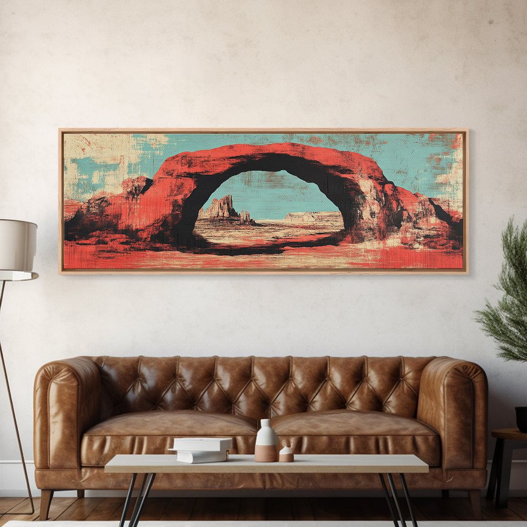 Red Desert Arch And Turquoise Sky Wall Art, Southwestern Landscape Print, Arizona Decor, Modern Rustic Living Room Canvas