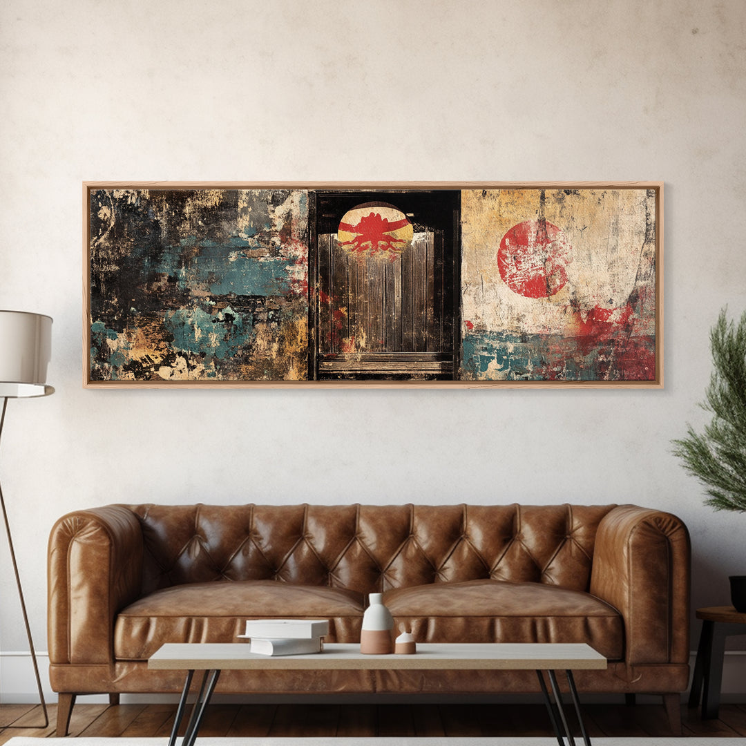 Weathered Japanese Doorway Framed Canvas Print, Wabi Sabi Wall Decor, Asian Inspired Art, Rustic Entryway Home Decor Gift