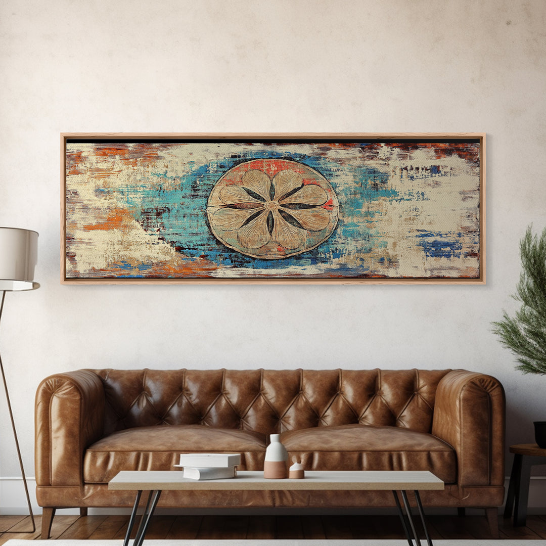 Weathered Sand Dollar Coastal Wall Art, Rustic Beach House Decor, Nautical Canvas Wall Art, Panoramic Ocean Home Decor Prints