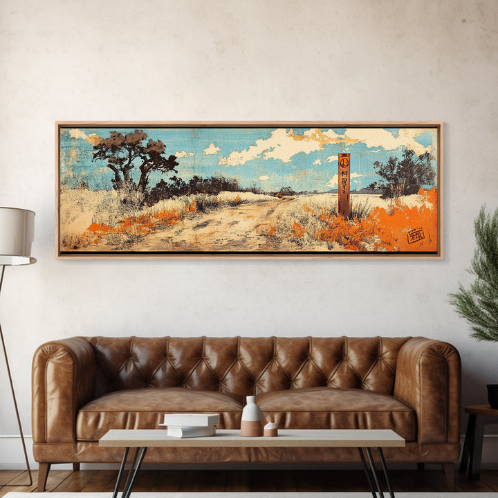 Sunlit Desert Path Canvas Print, Rustic Landscape Wall Art, Southwestern Decor, Orange Wildflower Art, Entryway Home Decor