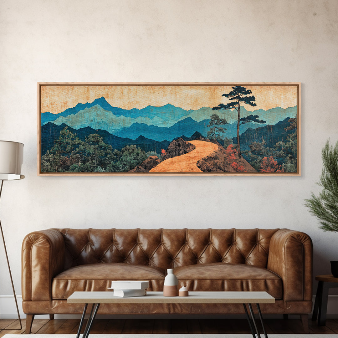 Winding Mountain Path Canvas Print, Blue Ridge Landscape Wall Art, Japanese Inspired Art, Large Panoramic Home Decor, Art Print