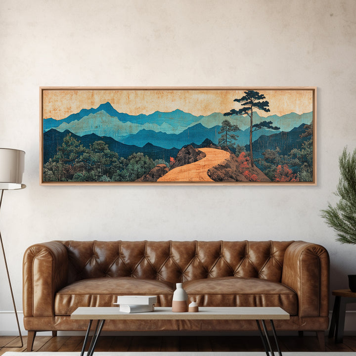 Winding Mountain Path Canvas Print, Blue Ridge Landscape Wall Art, Japanese Inspired Art, Large Panoramic Home Decor, Art Print