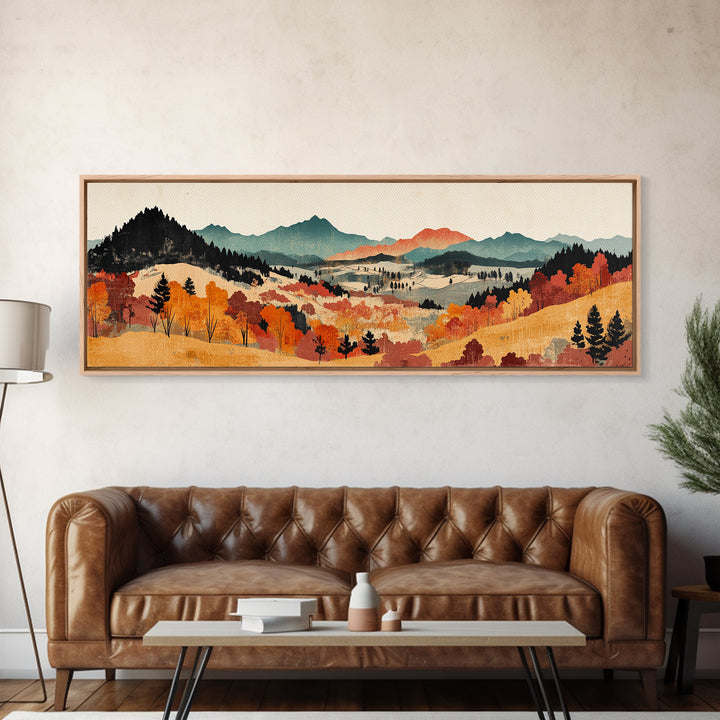 Autumn Mountain Valley Landscape Wall Art, Fall Landscape Art, Rustic Home Decor, Large Horizontal Art, Living Room Decor