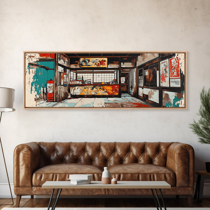Retro Japanese Storefront Interior Wall Art, Urban Street Art, Japan Poster, Kitchen Decor, Restaurant Decor, Canvas Print
