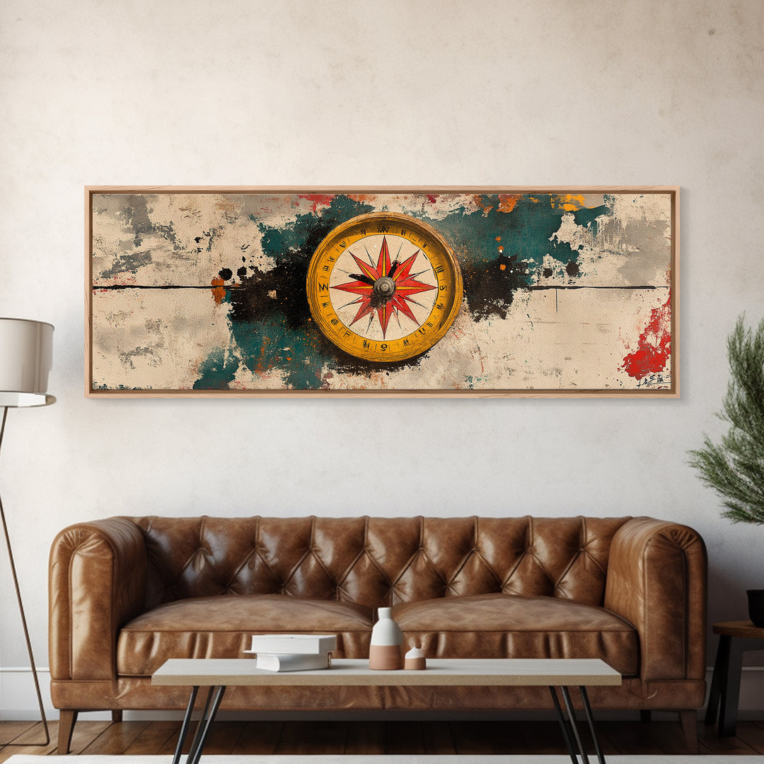 Antique Compass On Abstract Map Canvas Print, Nautical Wall Art, Travel Decor, Explorer Gift, Office Wall Decor For Study Room