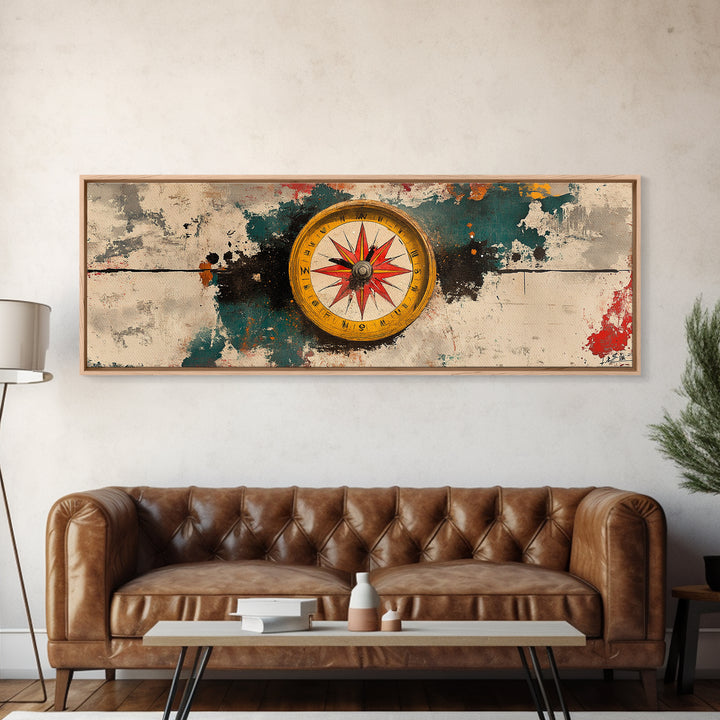 Antique Compass On Abstract Map Canvas Print, Nautical Wall Art, Travel Decor, Explorer Gift, Office Wall Decor For Study Room