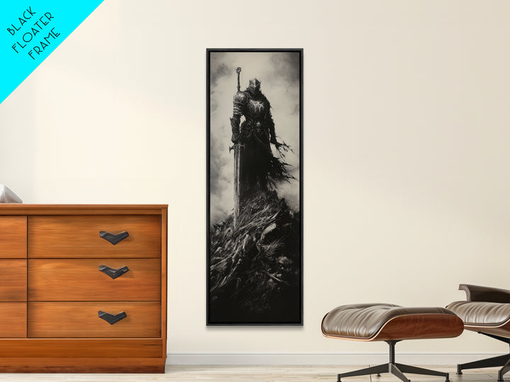 Dark Armored Knight With Sword Black And White Wall Art, Gothic Fantasy Canvas Print, Dark Academia Decor, Gift For Him Or Office Decor