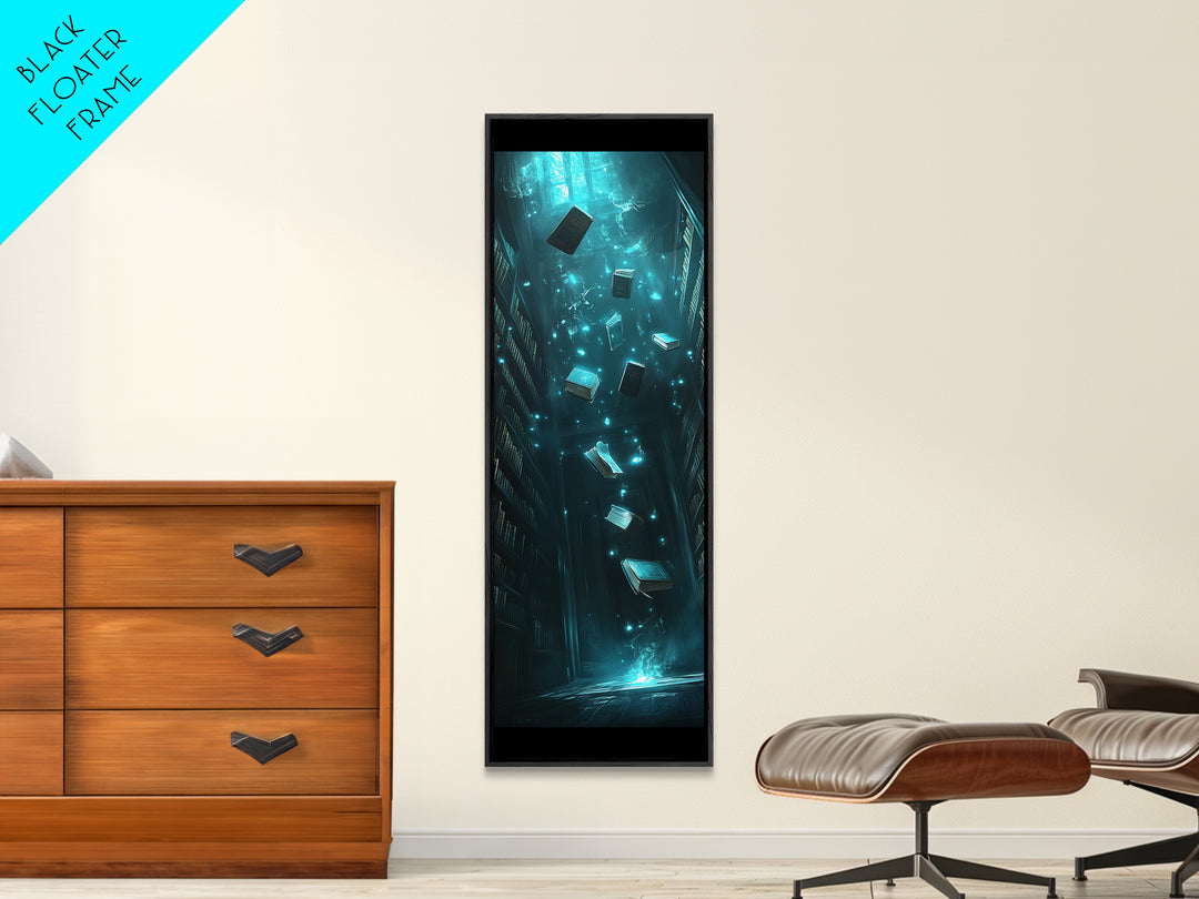 Enchanted Floating Books Library Canvas Print, Dark Academia Wall Decor, Mystical Bookish Art For Magical Reading Nook Decor