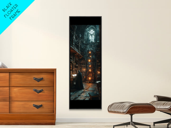Dark Academia Magical Library Framed Canvas Print, Gothic Bookish Wall Decor, Wizard Study Artwork For Moody Reading Room