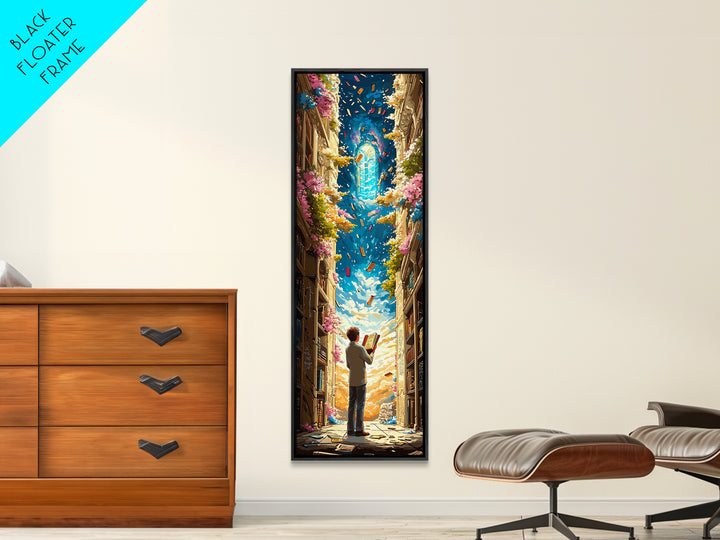 Young Reader Beneath Magical Book Portal Wall Art, Whimsical Library Decor, Cozy Fantasy Reading Nook Print For Book Lovers