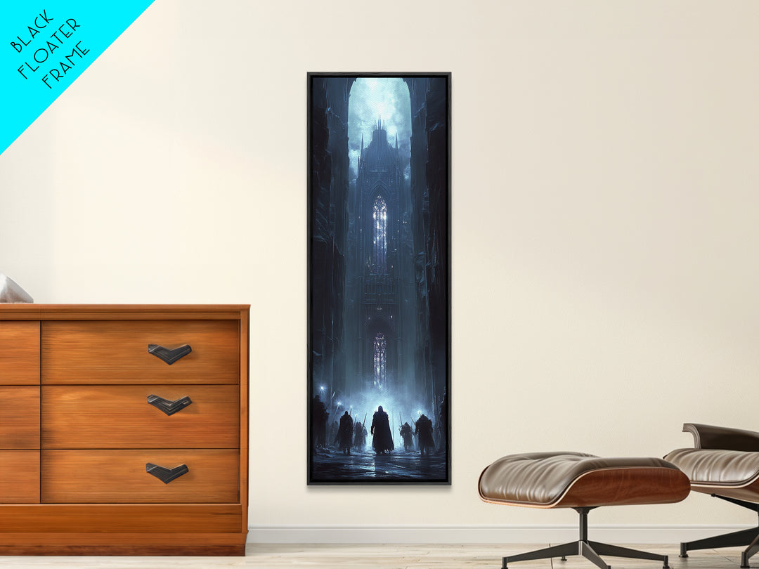 Moonlit Gothic Cathedral In Blue Mist Wall Art, Dark Fantasy Castle Canvas, Moody Medieval Decor, Dramatic Fine Art Print