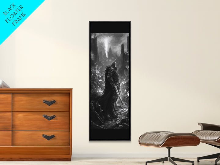 Dark Armored Knight In Ruined Gothic Valley Wall Art, Black And White Fantasy Art, Dark Academia Decor, Gothic Wall Decor