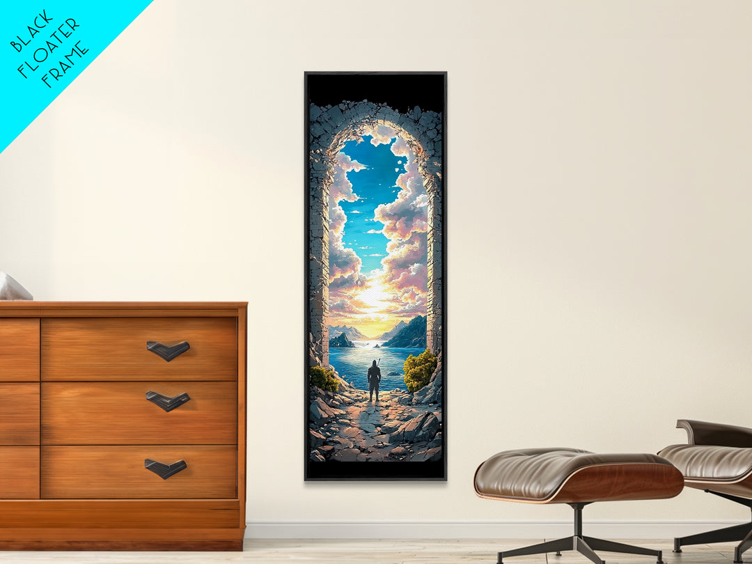 Ancient Stone Arch Opening To Sunlit Sea Wall Art, Fantasy Landscape Print, Coastal Decor, Living Room Wall Art Gift For Her